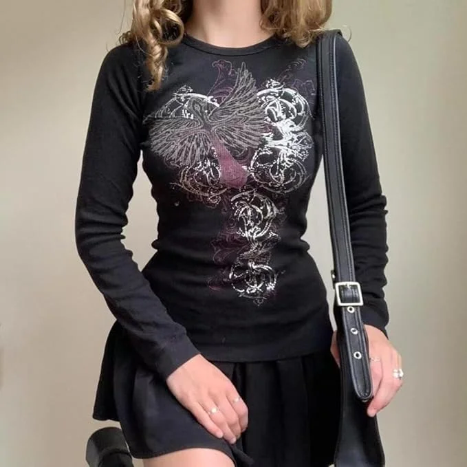 2000s Retro Subculture Graphic Printed T-shirt Harajuku Punk Y2K Aesthetics Chic Crop Tops Korean Fashion Vintage Mall Goth Tees