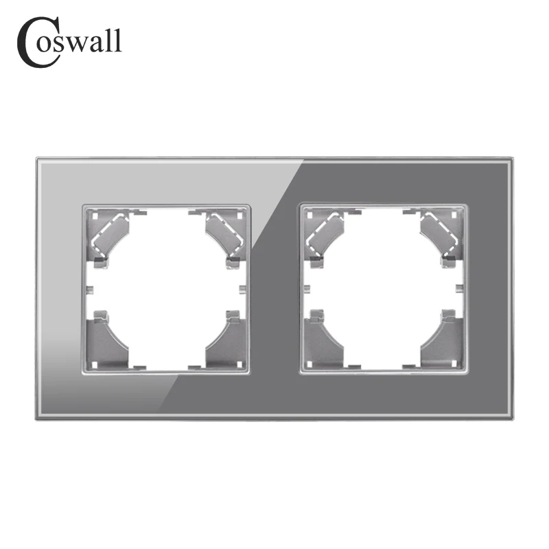 Coswall D1 Series Glass Grey Panel Wall Light Switch EU/France Standard Socket USB Charging CAT6 Internet Satellite Module DIY