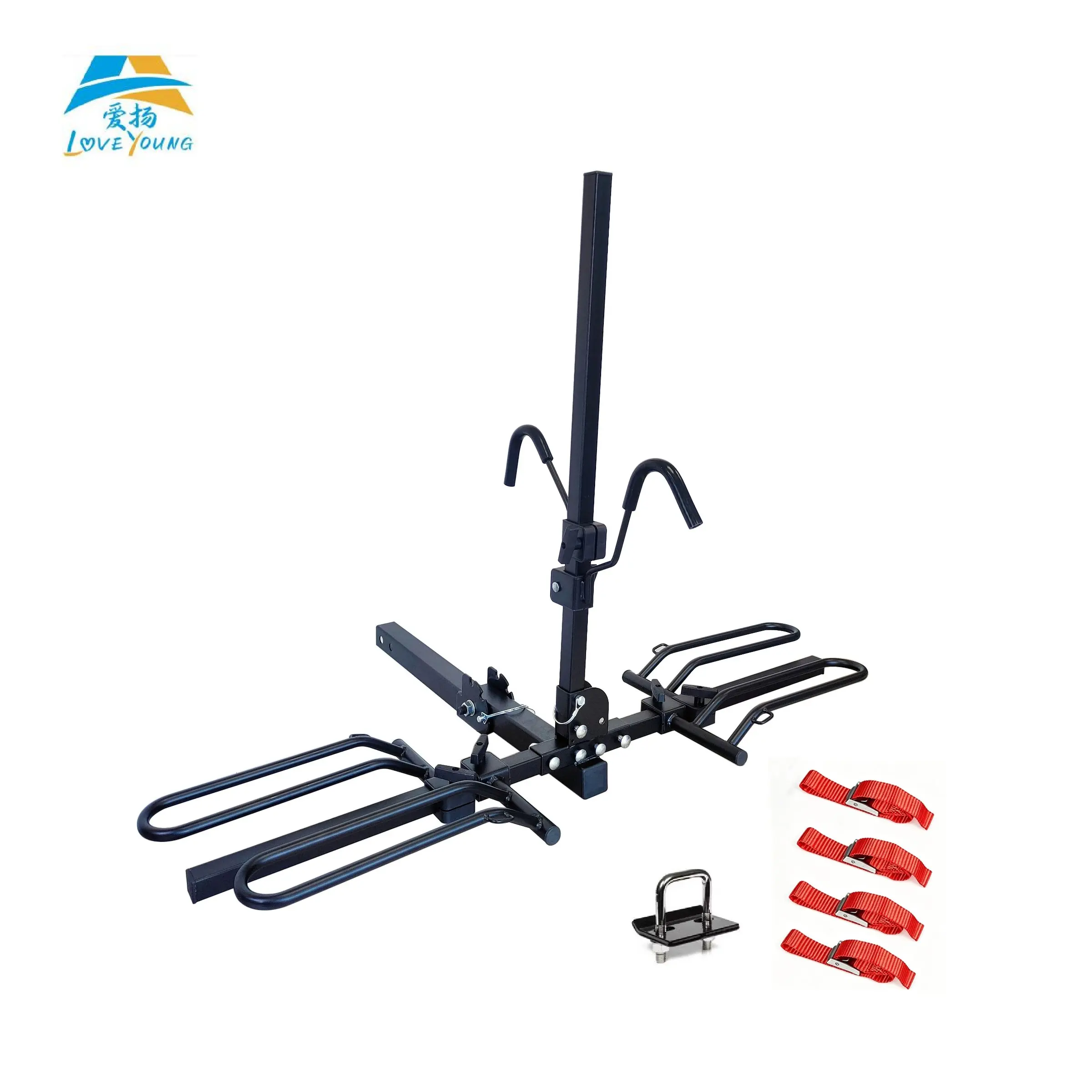 2-Bike Hitch Mount Bike Rack Platform, 110lbs Folding Tilting Carrier with Anti-Wobble, 2
