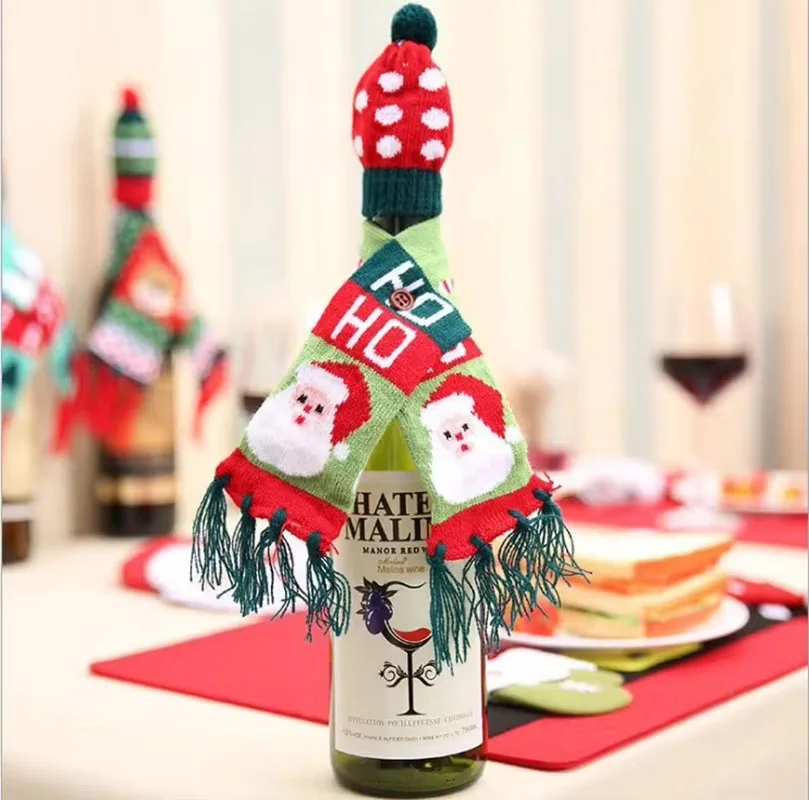 1pc Christmas Red Wine Bottle Covers Bag Holiday Santa Claus Champagne Bottle Cover Christmas Decorations For Home