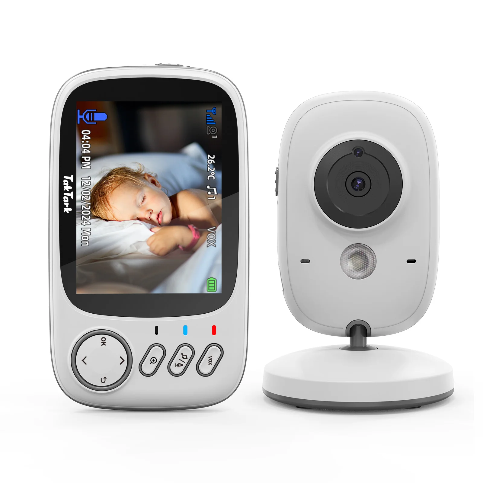 TakTark 3.2 Inch Wireless Video Baby Monitor With Lullabies Auto Night Vision Two Way Intercom Temperature Monitoring Babysitter