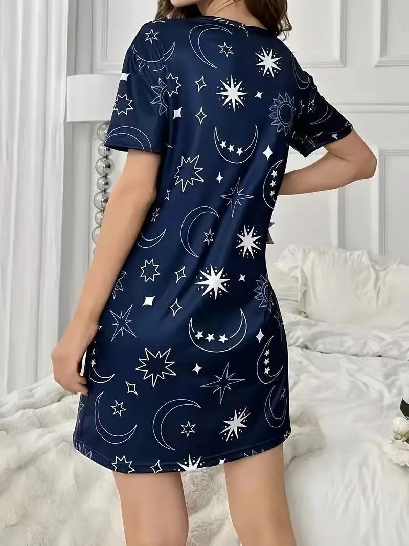 Women's Nightgown Summer Short Sleeve Sleep Shirt Round Neck T-shirt Dress Soft Nightdress Home Clothes Sleepwear & Loungewear image 2