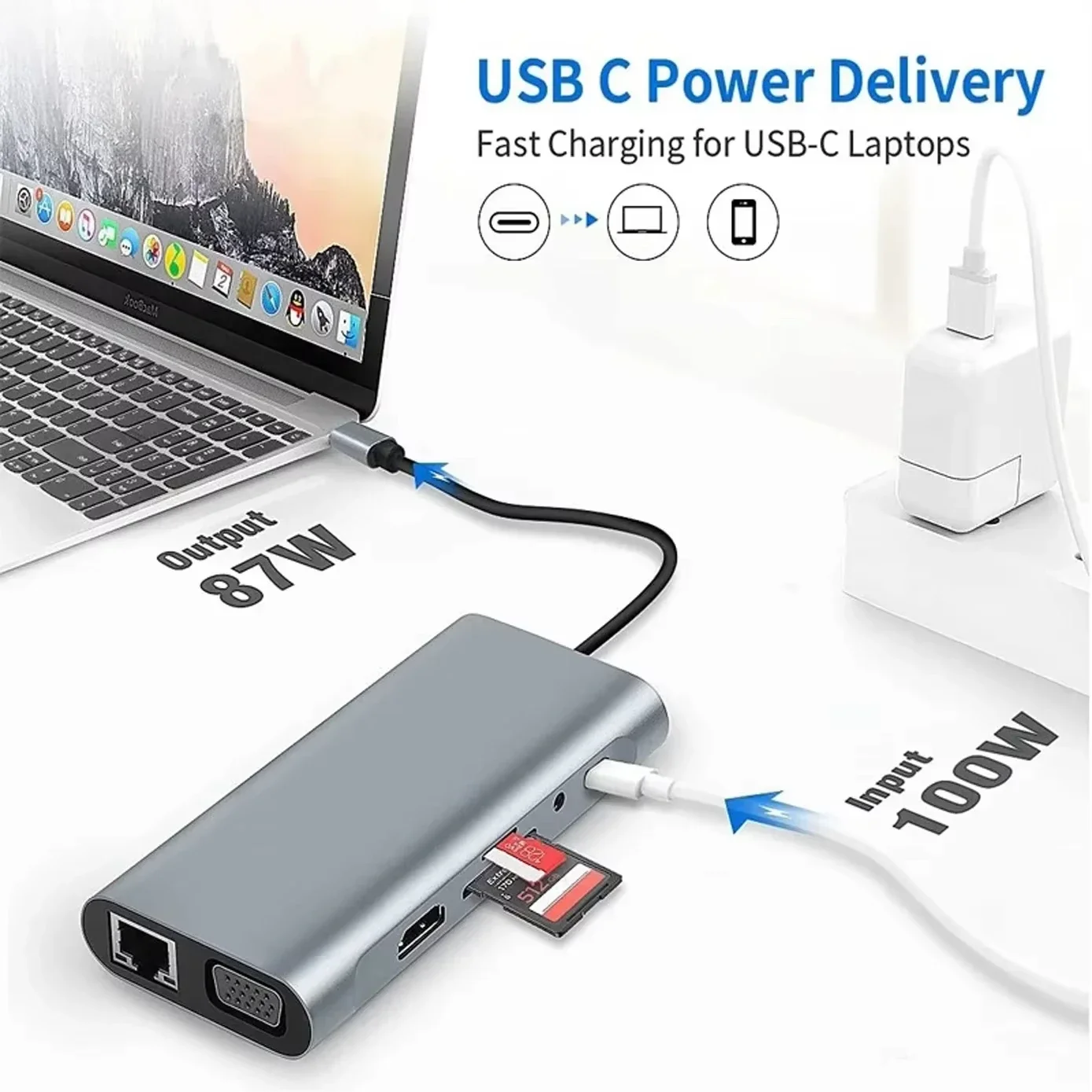 11-in-1 Type-C USB 3.0 HUB แล็ปท็อป Docking Station ประเภท C ถึง 4K HDMI VGA PD RJ45 1000M อะแดปเตอร์สําหรับ MacBook Pro Air