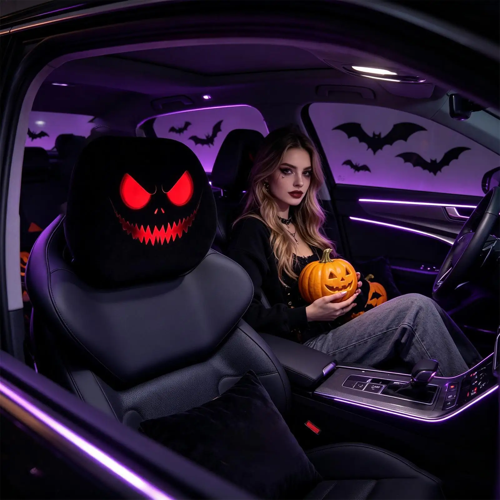 Headrest Covers For Cars Horror Spooky Halloween Interior Seat Protector Stretchy Seat Headrest Protector For RV Trailer Tractor