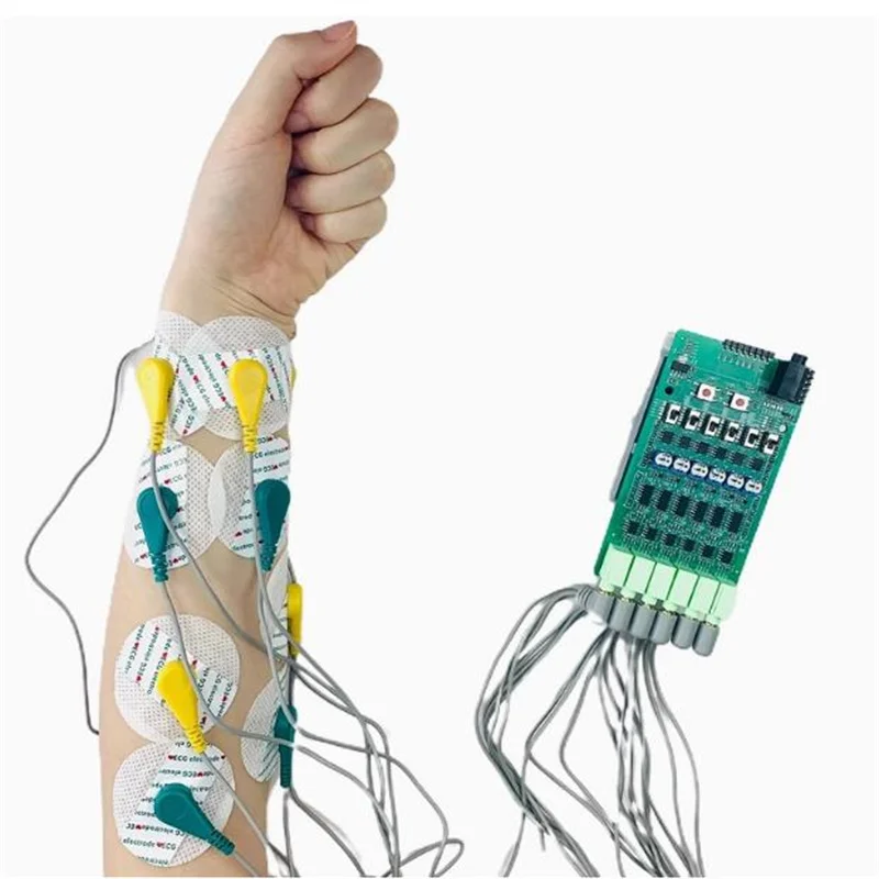 Multi channel EMG muscle electric sensor module for six channel control of mechanical arm electromyography detection