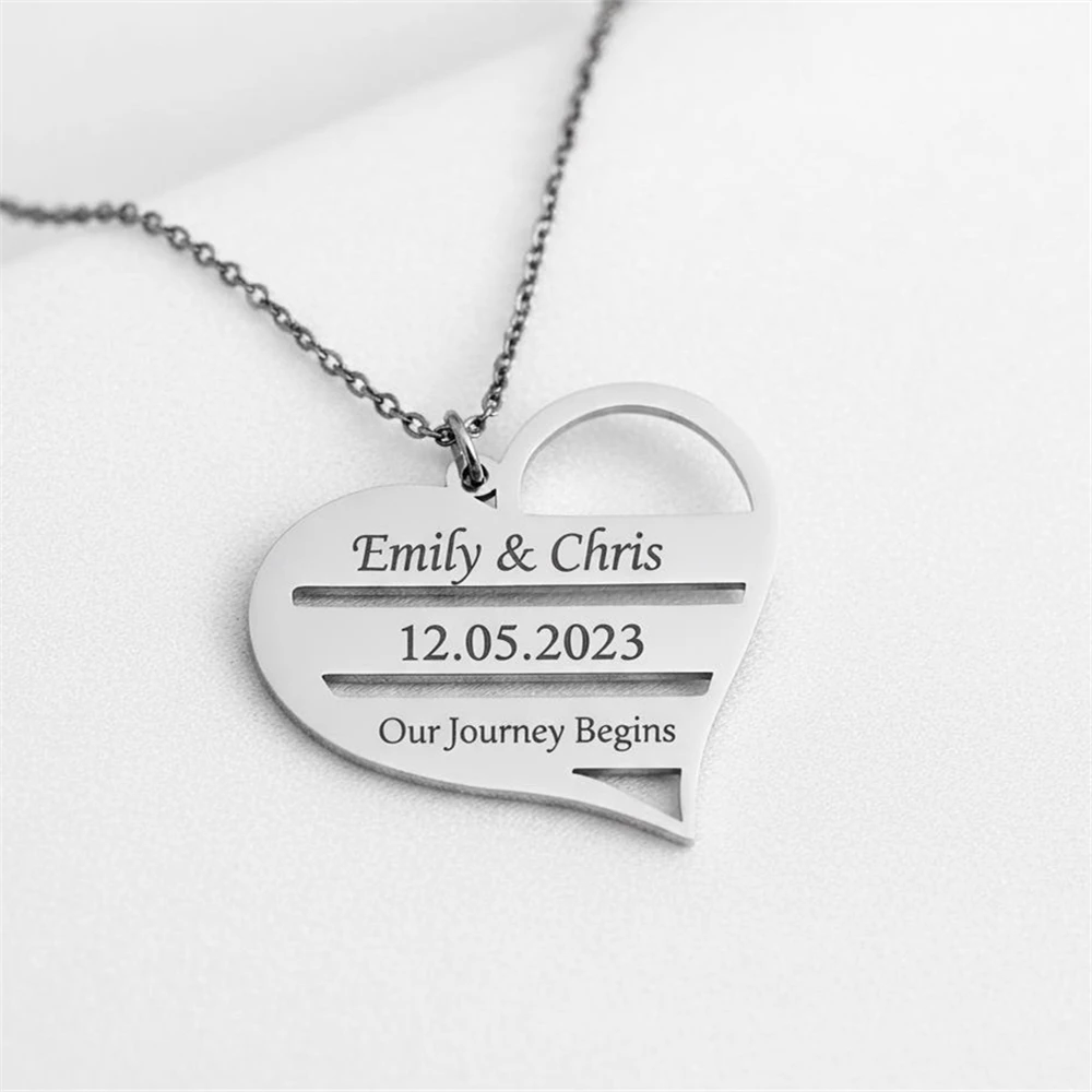 Personalized Multiple Name Heart Necklace Couple Jewelry Custom Stainless Steel Chain Necklaces Gift for Valentine's Day