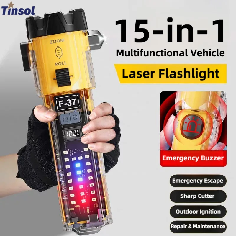 Linterna Multifuncional TINSOL, Martillo de Seguridad para Automóvil, Linterna de Emergencia para Exteriores, Linterna de Rescate Portátil, Linterna de Autodefensa