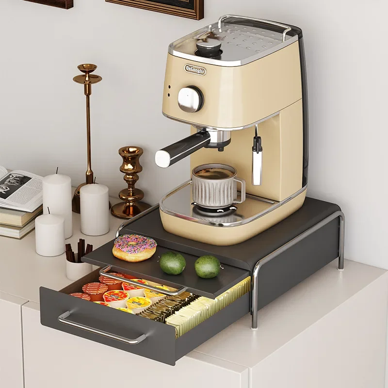 Black coffee capsule storage rack with pull-out plate, teacup and coffee utensils storage rack, hand-ground coffee machine base