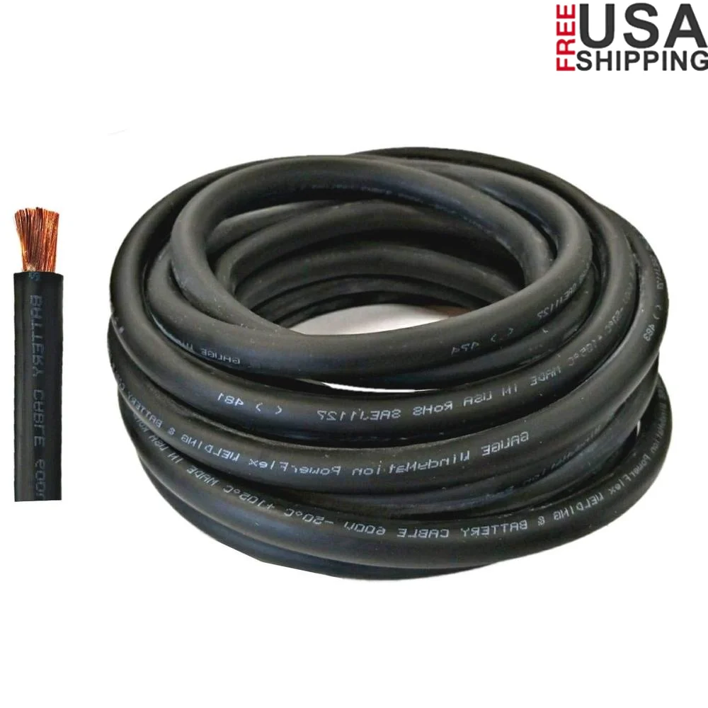 2AWG Flexible Copper Battery Cable Wire 200ft Black Made in USA 600V High Voltage RV Marine Car Solar