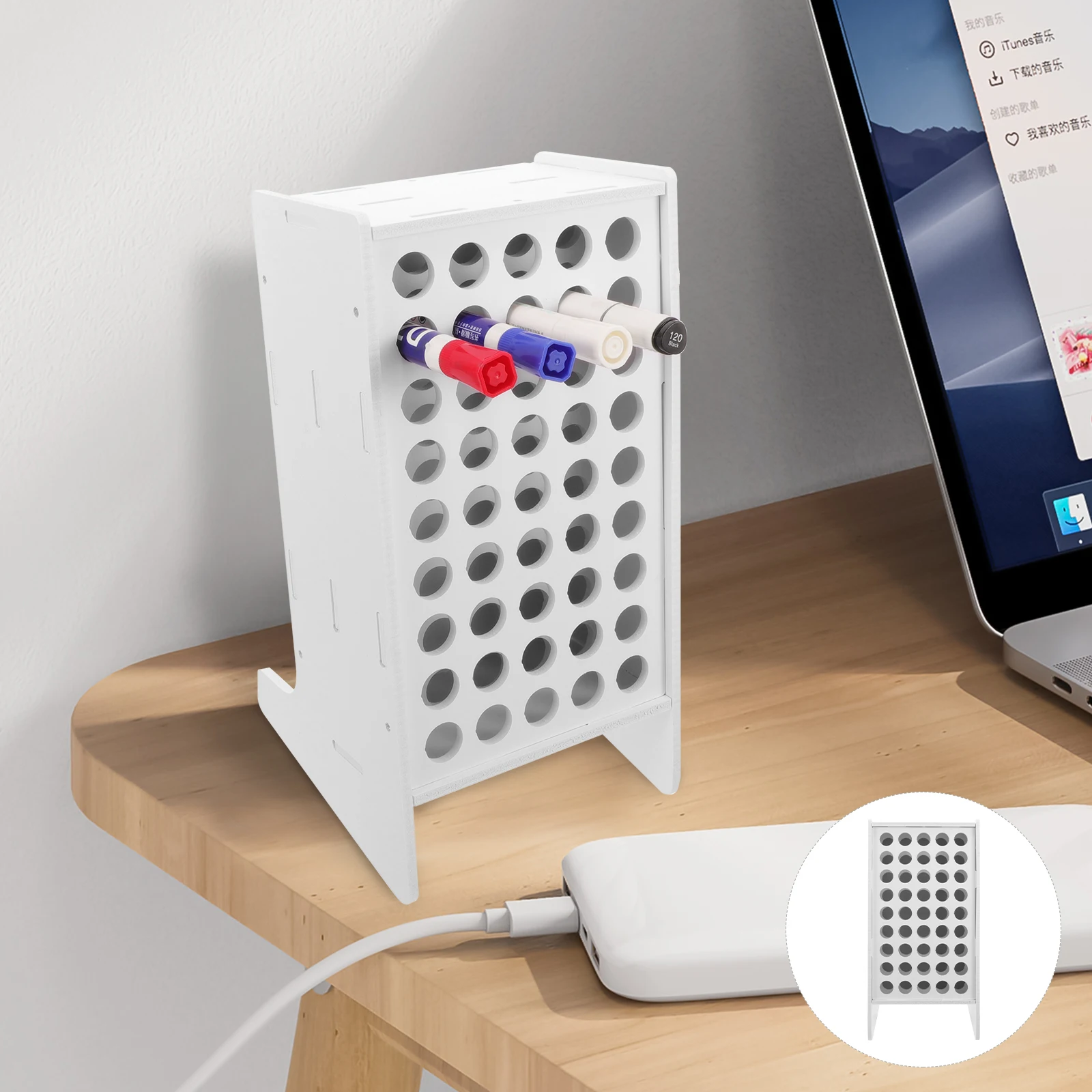 

Pen Storage Box 12 Slots White Desk Organizer Marker Caddy Stationery Rack Multi Functional Holder Box for Office School
