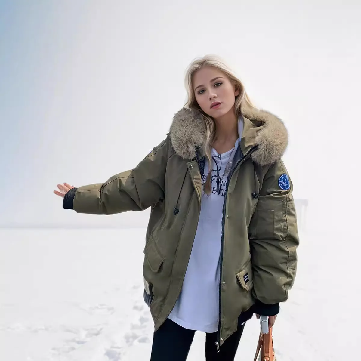 YJKDYK-Parka à Capuche avec Col en Fourrure pour Femme, Manteau Chaud en Coton, Vêtements Rembourrés pour la Neige, Veste d'Hiver pour Dame, 2024