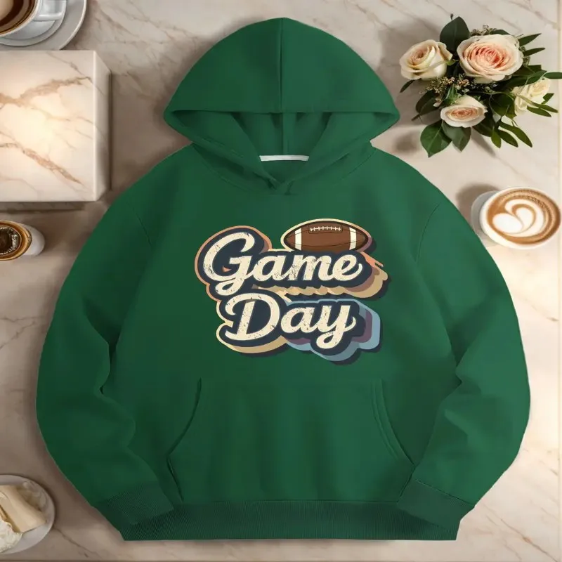 Winter Fall Women Sweatwear Plus Size Game Day Design Ball Art Print With White Text Fashionable Long Sleeve Pure Cotton Top Y2k