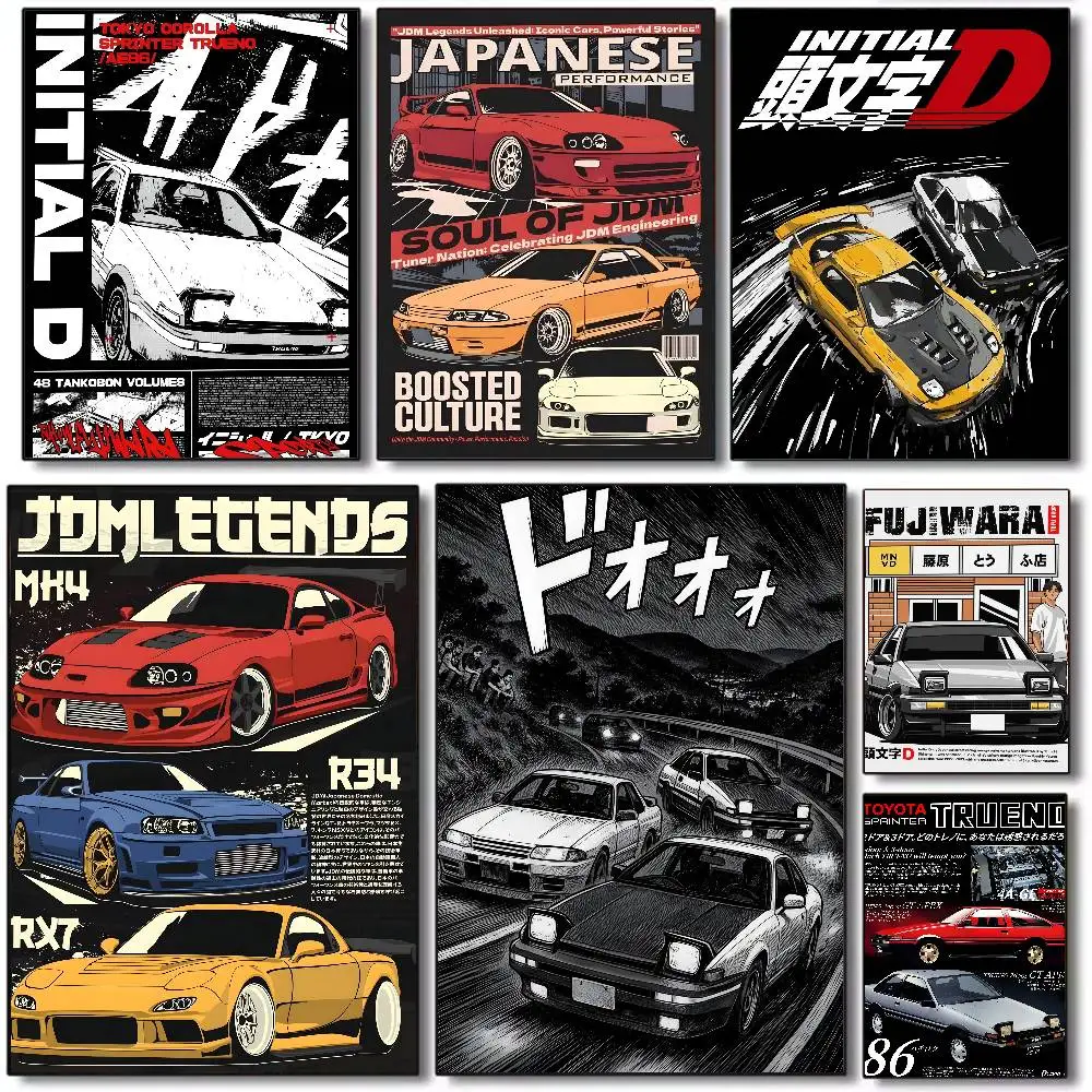 I-Initial D AE86 JDM-Póster artístico de coche, lienzo HD, papel de impresión estética avanzada, arte de pared para decoración del hogar y la sala de estar