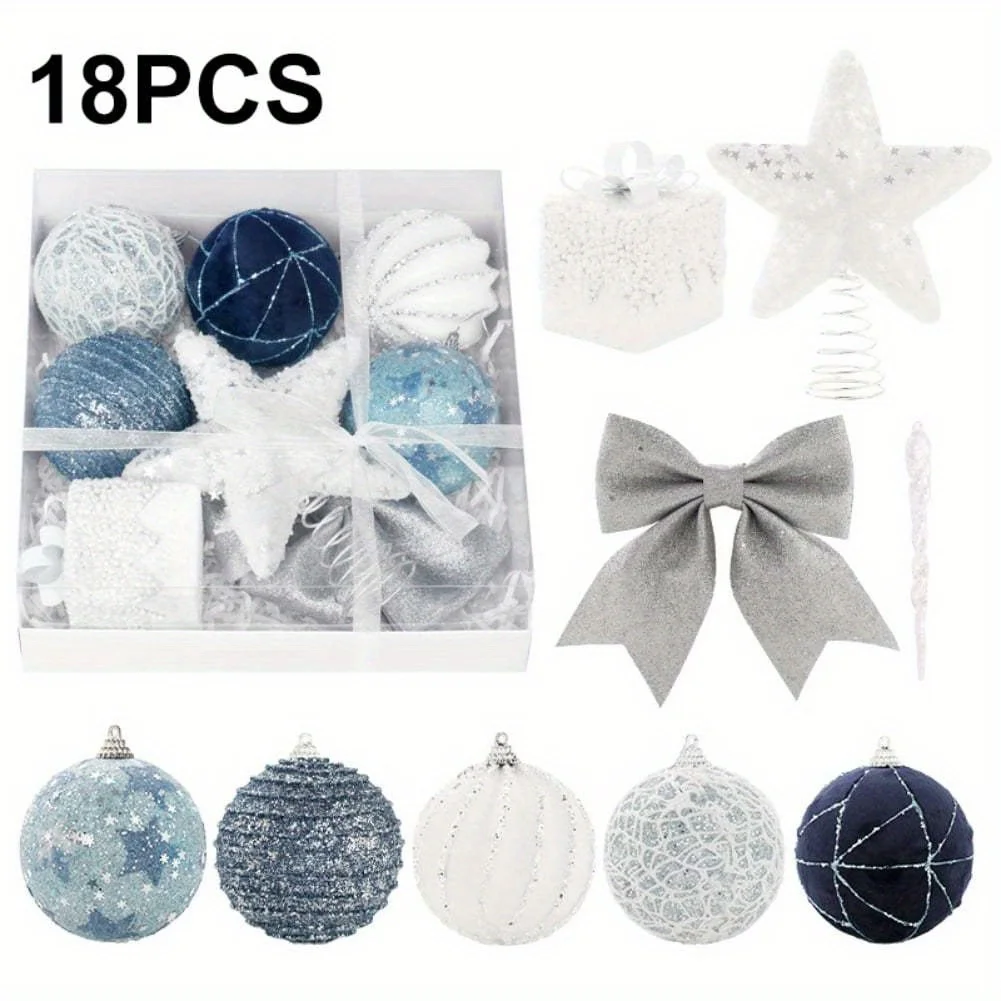 18 Piece Set, Ball Bow Pendant, Christmas Tree Top Decoration, Holiday Decoration