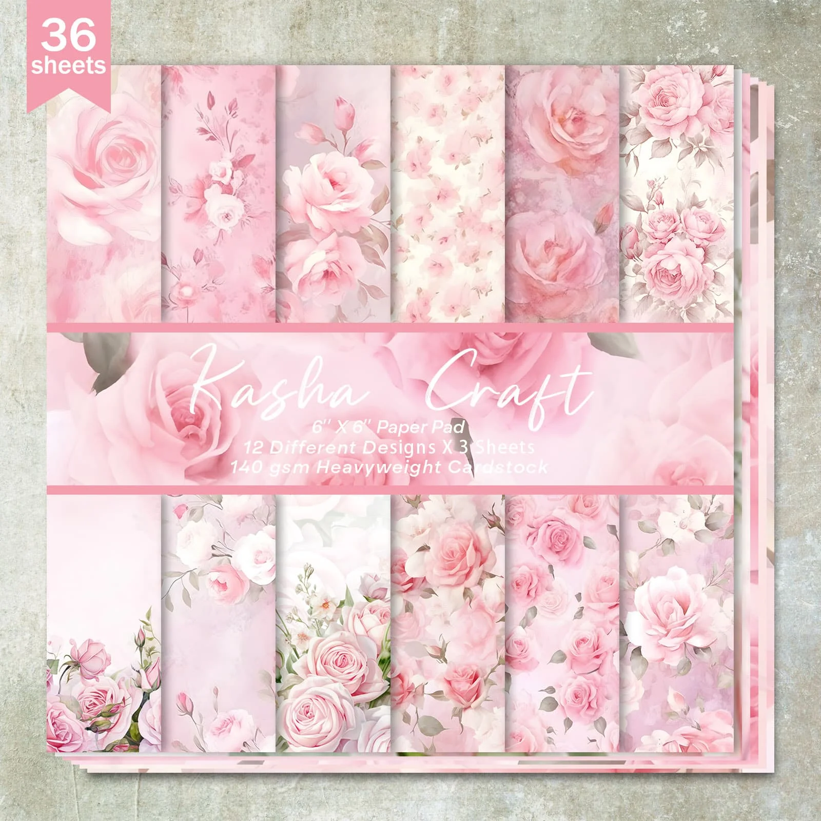 36 Sheets 6inch (Holiday Pink Peony Flowers) Clipping Thin Paper for Bullet Diary, Junk Magazine, Greeting Card Background