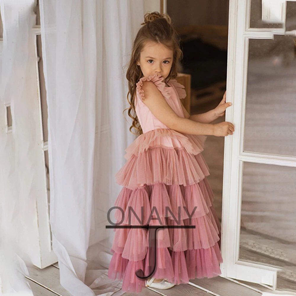 

JONANY Classic Frilled Dress Flower Girl Dress O-Neck Backless Custom Made Ball Gown Little Girl Princess Roupas De Florista