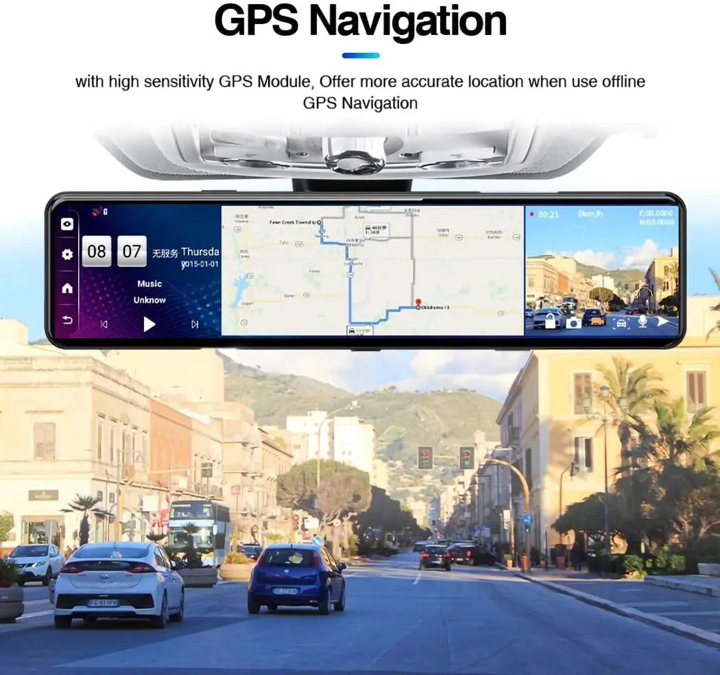 4G Android 8 car black box video recorder 12 inch 1080P Rearview Mirror GPS Navigation mobile app remote monitor ADAS dash cam