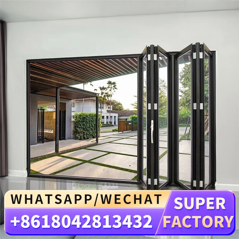 JCX Modern Folding Sliding Glass Door French Design Windproof Finished Surface Exterior Application Wood Plastic