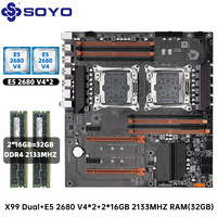 SOYO NEW X99 Dual CPU Motherboard Kit lntel Xeon E5 2680 V4&DDR4 32GB (2*16GB) LGA2011-3 M.2 NVME for Desktop Gaming Computer