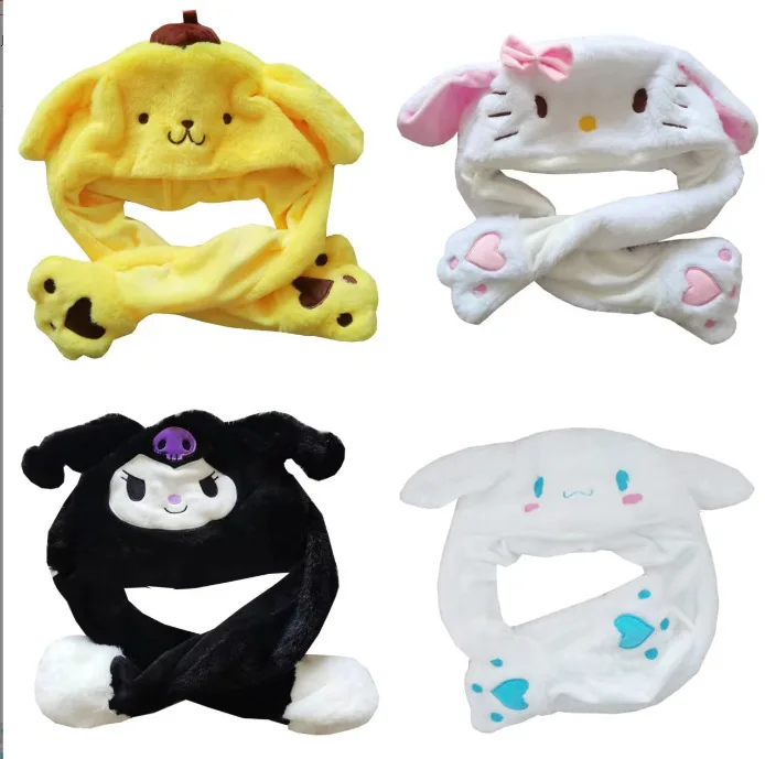 

10pcs/lot Winter Soft Plush Hat Sanrio Hello Kitty Melody Cinnamoroll Kuromi Ear Moving Hat Cute Anime Toy Kids Girl Gifts