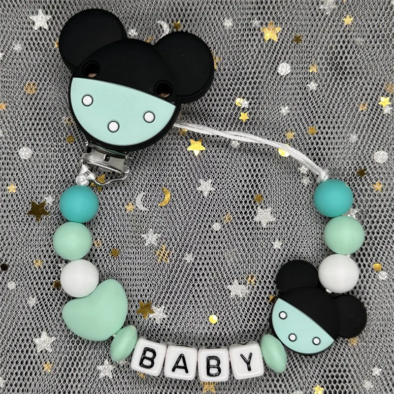 DIY Handmade Custom Personalized Name Pacifier Clips Silicon Round Beads Chain Holder Soother Baby Teething Toys Dummy Chew Gift