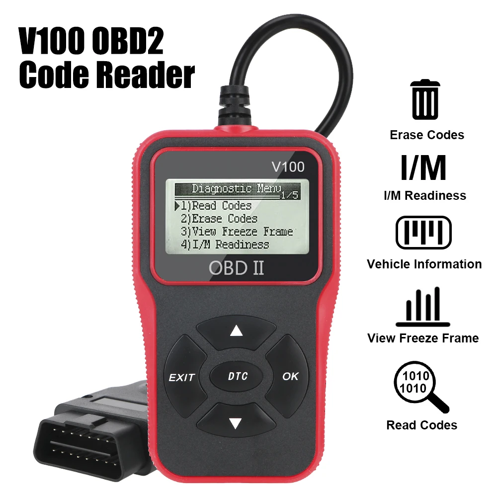 

Car Diagnostic Tools OBD2 Code Reader Digital Display OBDII EOBD V100 16 Pin Plug and Play OBD 2 Scanner Universal