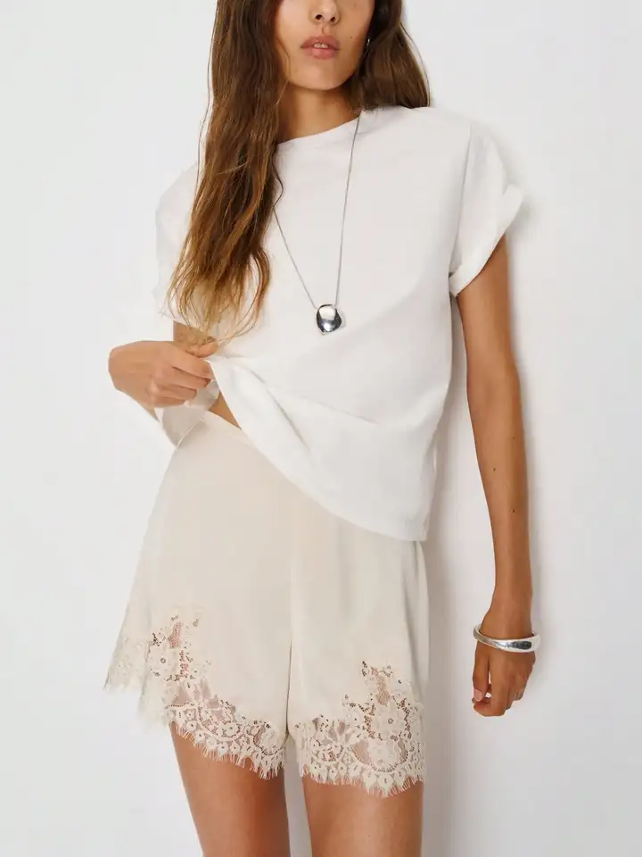 Silk Satin Lace Trim Women Shorts for Comfort