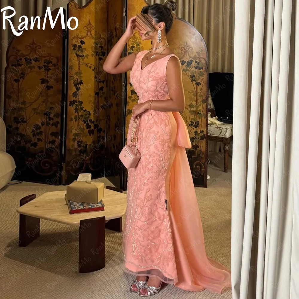 

Ranmo Elegant Vintage Sexy Sweet Pink Beads Lace Backless V-Neck Customize Formal Occasion Prom Dress Evening Party Gowns 2025
