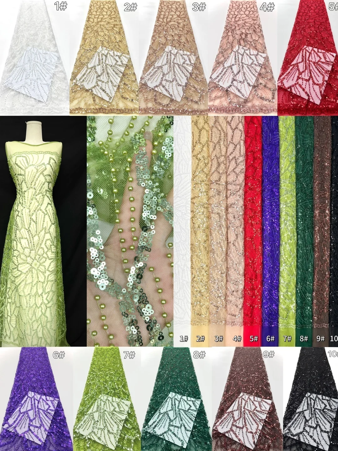 

2026Wholesale Elegant Soft Mesh Sequined Lace Fabric with Beads & Stones – High Quality for Party Evening Dresses NN3598_R