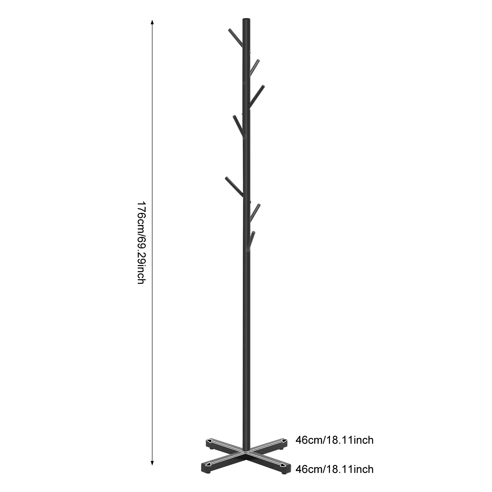 7 Hooks Tree-shaped Clothes Rack, Free-Standing Coat Rack, Metal Clothes Rack Black for Entrances, Cloakrooms, Hallways, Foyers
