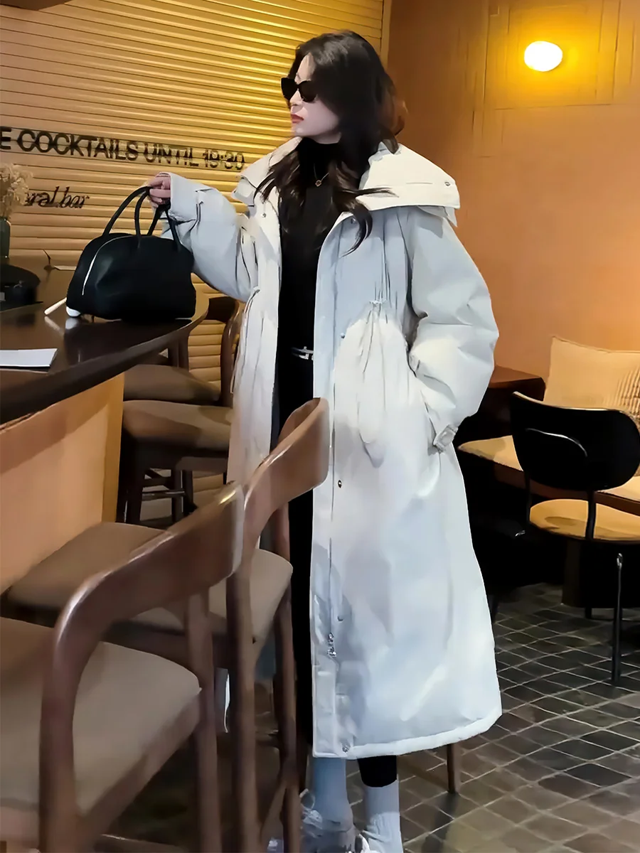 Piumino lungo da donna Jaet 2024 Inverno Thiened Dstring con cappuccio Caldo e accogliente Pendolarismo Sle Bianco Du Feather No Brand