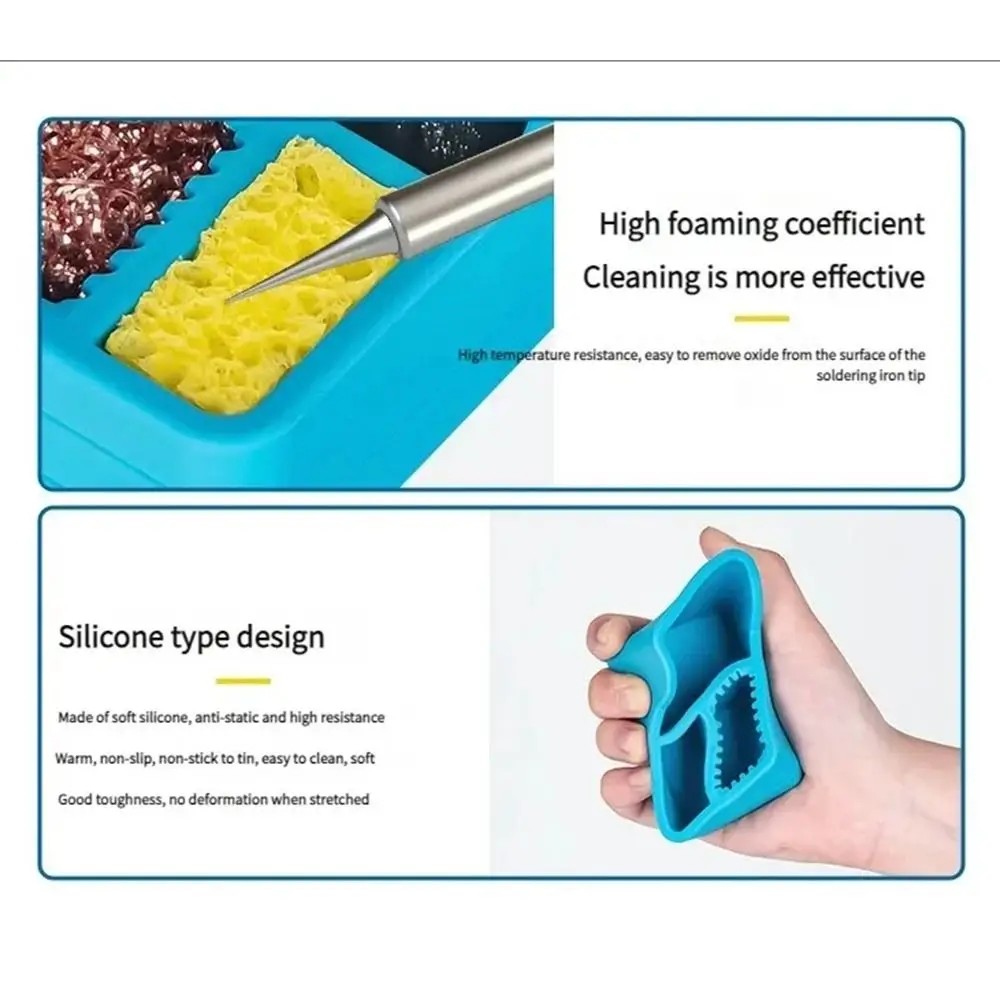 

3 IN 1 Soldering Iron Tip Cleaner 360° Cleaning High Performances Welding Head Cleaner Desoldering Mesh Box Mini Tool