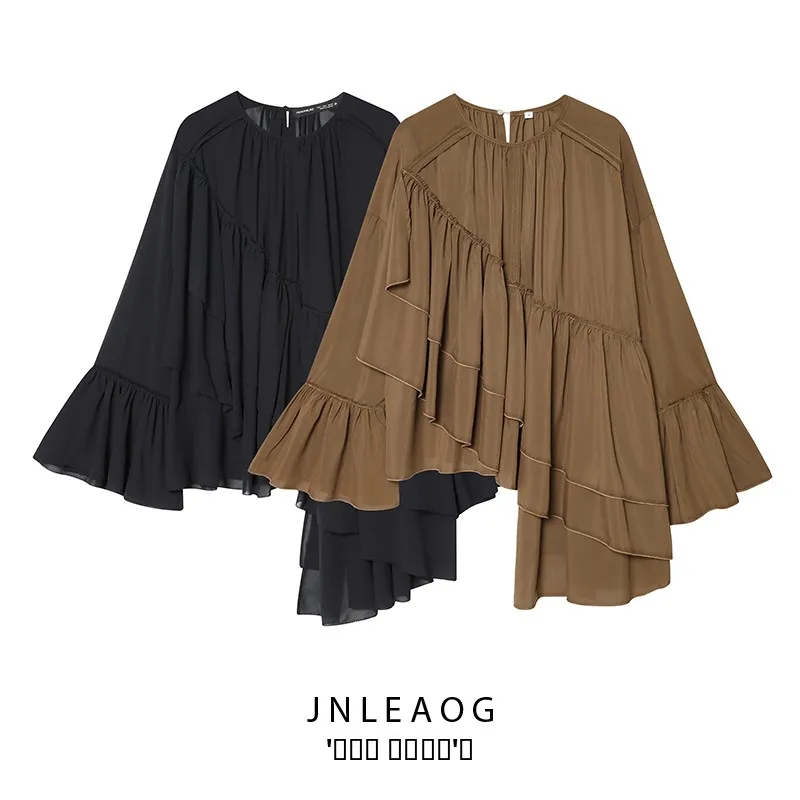 

Faionable Casual Chiffon irt Women's Top JNLEAOG Autumn New Sle Versatile Loose Fit Polyester Long Sve Girls' irt