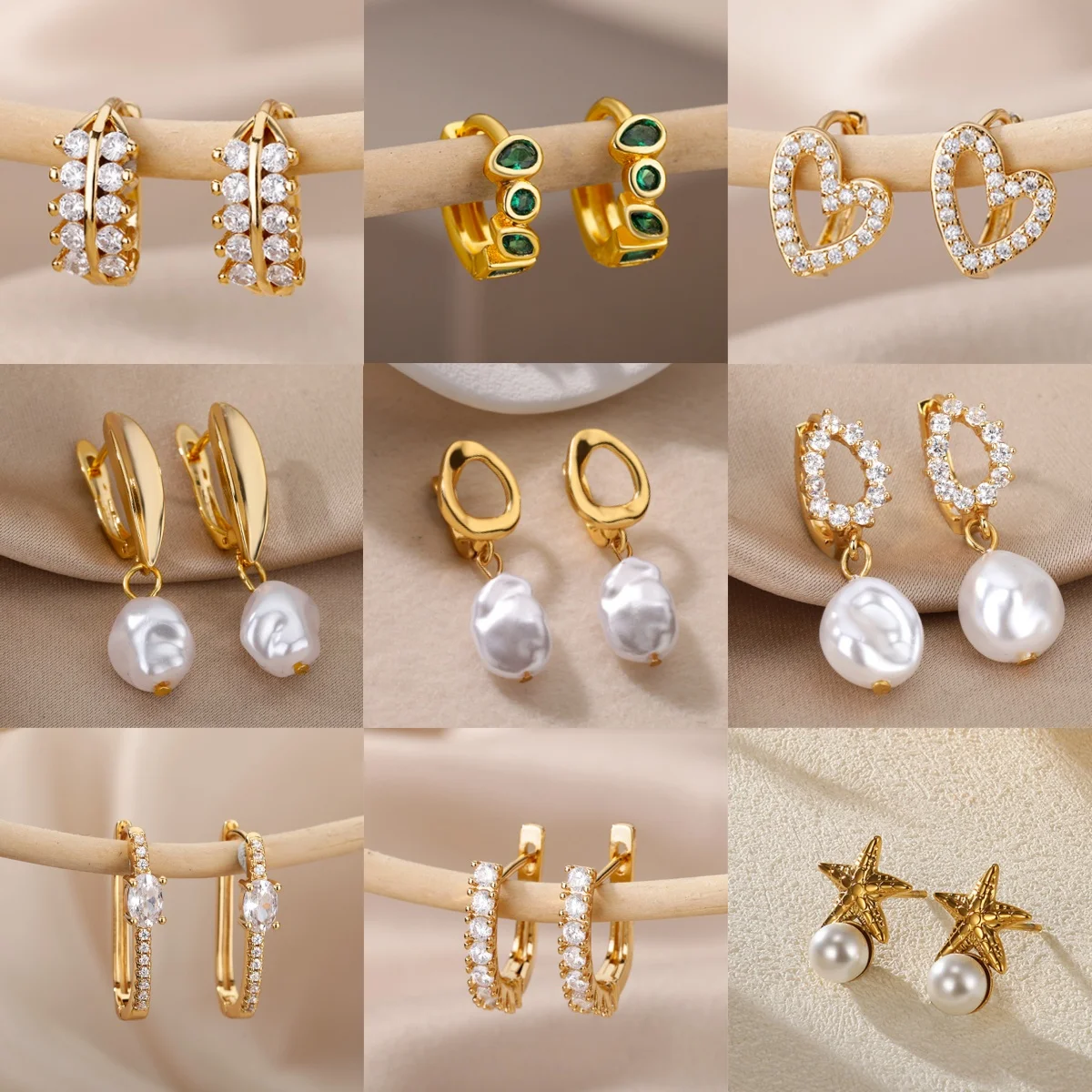 Klassische Imitation Perle Edelstahl Durchbohrte Ohrringe für Frauen Vergoldet Blatt Zirkonia Schmuck Retro Schmuck Kostenloser Versand