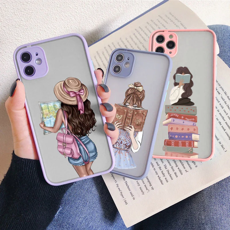 Read Book Coffee Girl Phone Case Cute cover for iphone X XS XR 17 16 15 13 14 12 11 Pro Max Mini 16 15 14 Plus Shockproof Cover