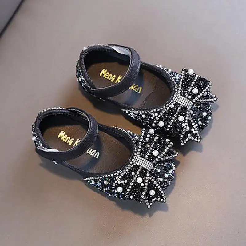 New Spring Autumn Girls Shoes Sequins Rhinestone Butterfly Princess Shoes Bling Flats Dance Party Performance Shoes H534