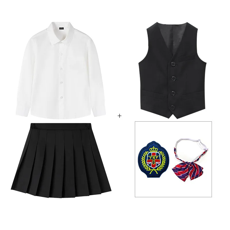 British Style Kids Formal Dress Suit Set - Boys Vest Pants & Girls Waistcoat Skirts Student School Uniform Clothes for Toddlers