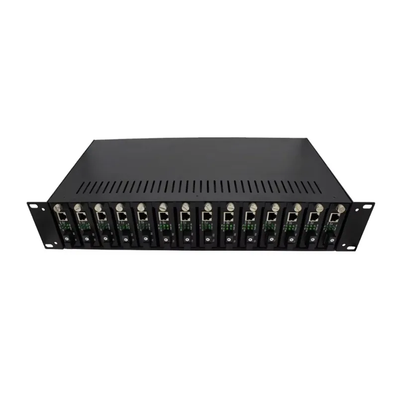 NF-RACK1400D-2U 14 Slot Media Converter Chassis 19 Inch 2U Iron Dual Power Supply For Fiber Optic Equipment
