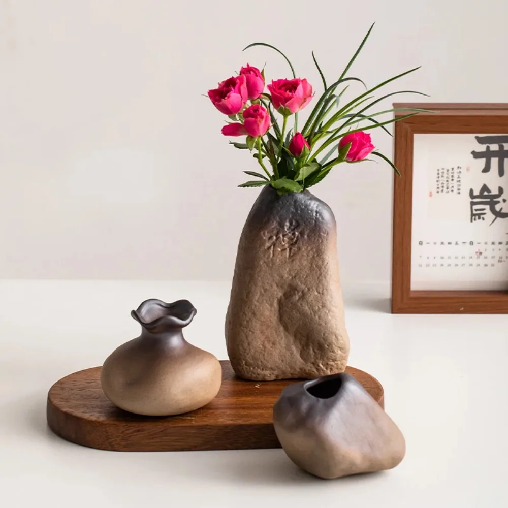 Mini Irregular Stone Ceramic Vase Flower Plant Potted Hydroponic Vase Indoor Aesthetic Home Decoration Creative Ornaments