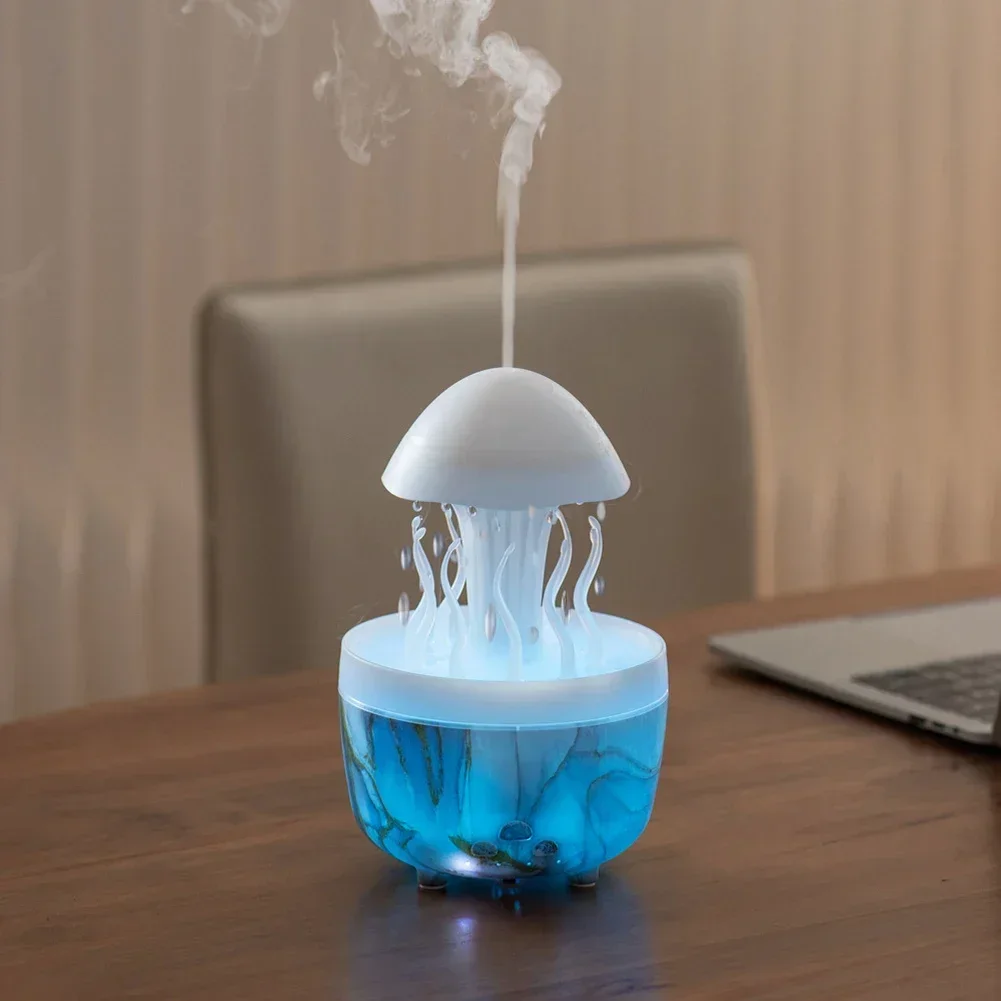 Rotate Raindrop Aromatherapy Machine Simulated Seagrass Air Humidifier Remote Control Color Light Essential Oil Aroma Diffuser