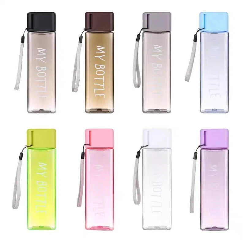 

450ml,1 Pcs Clear Square Drinking Glass in Mate Plastic, Portable Water Bottle with Milk Cable for Outdoor Sports.