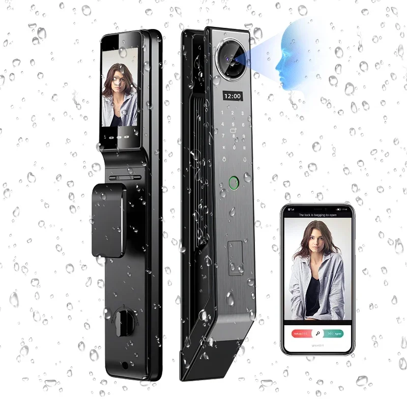 

007 Face Recognition Wooden Handle Intelligent Electronic Magnetic Security Fingerprint Keyless Ttlock Tuya Digital Door Smart L