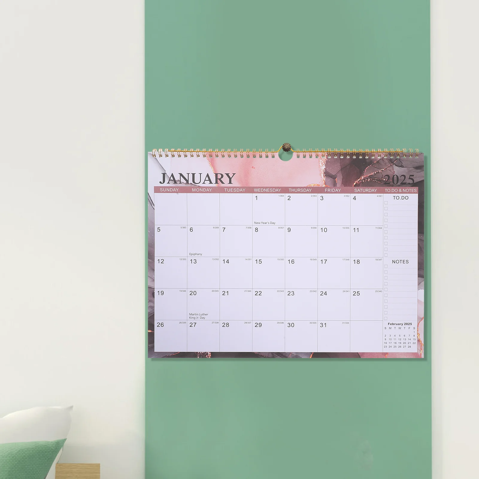 2025 Wall Calendar Social Media Daily Flip for Desk Coil Boho Paper Reusable Office Monthly