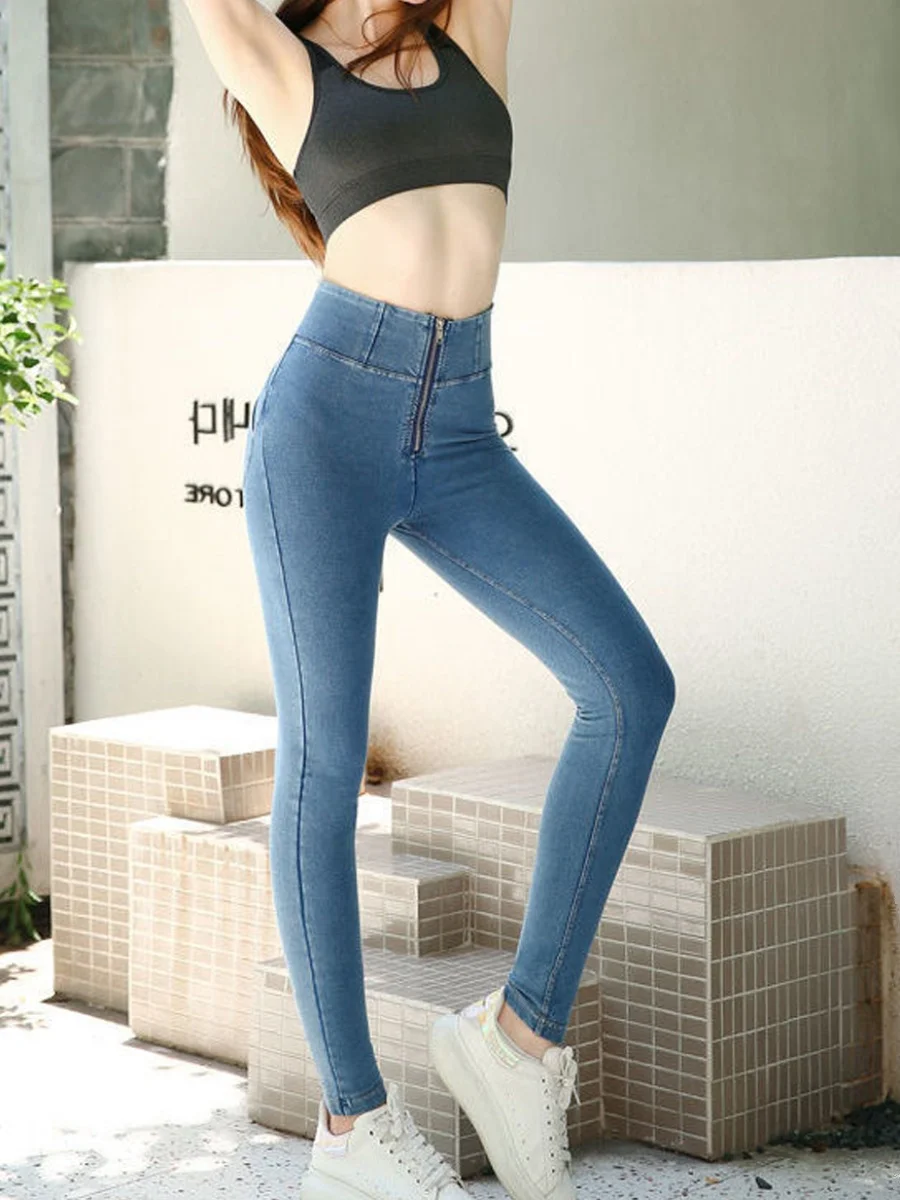 Sexy Low Waist Fitness Yoga Women's Jeans Tight Elastic Butt Enhancing Cotton Stretch Denim Blue Color Summer Season