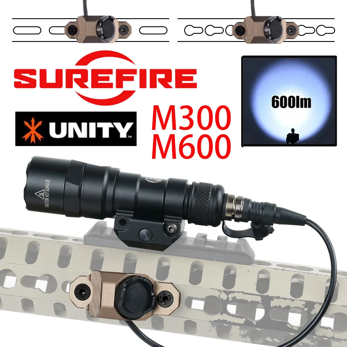 Lampe torche tactique Surefire M300 M600 Series Scout Light avec fonction UNITY AXON, bouton à pression, interrupteur, lampe de chasse M600C