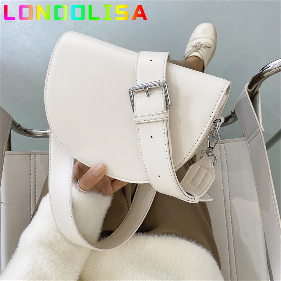 Retro Solid Color Saddle Bag High Quality Leather Shoulder Bags for Women 2024 New Simple Ladies Crossbody Bag Designer Handbags