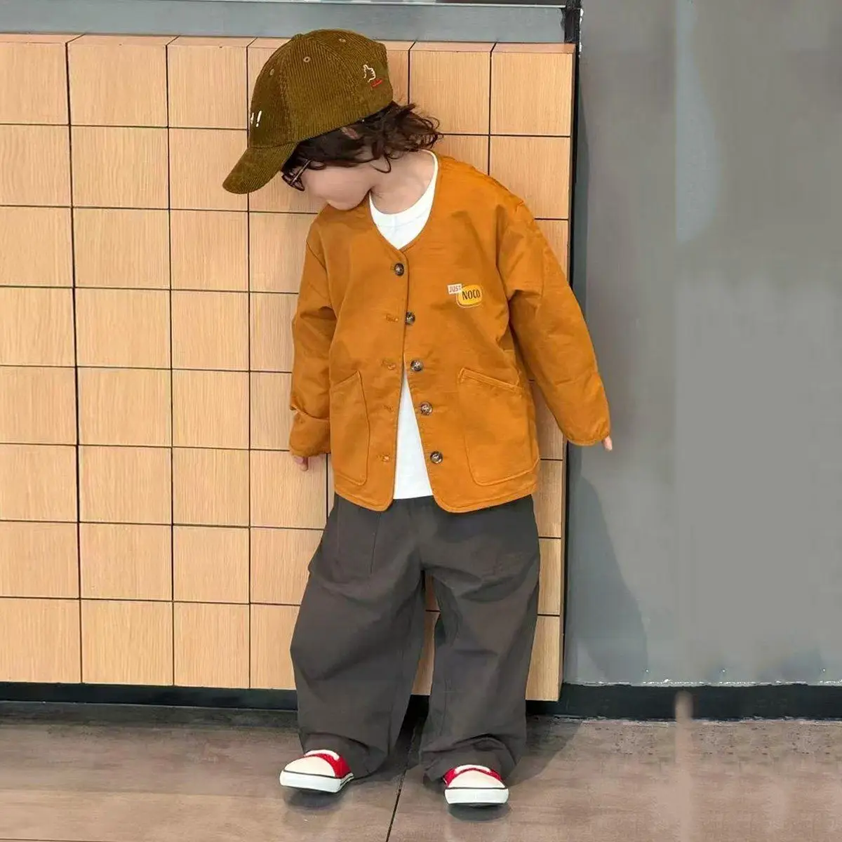 spring-collection-boys'-orange-long-sleeve-shirt-and-pants-set-kids'-trendy-brand-workwear-outfit-two-piece-set-for-children