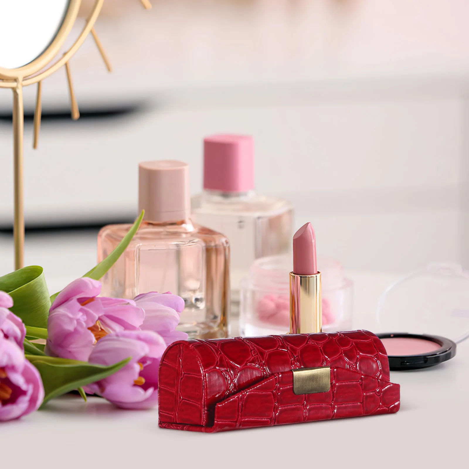 

Lipstick Box Makeup Case Holder with Mirror Cosmetics Organizer Travel Storage for Purse Shaped