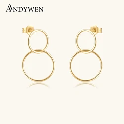 ANDYWEN 925 Sterling Silver Gold Small Two Circle Drop Earring 10mm 15mm 2023 Piercing Hoops Earring Pendientes Tiny Jewelry