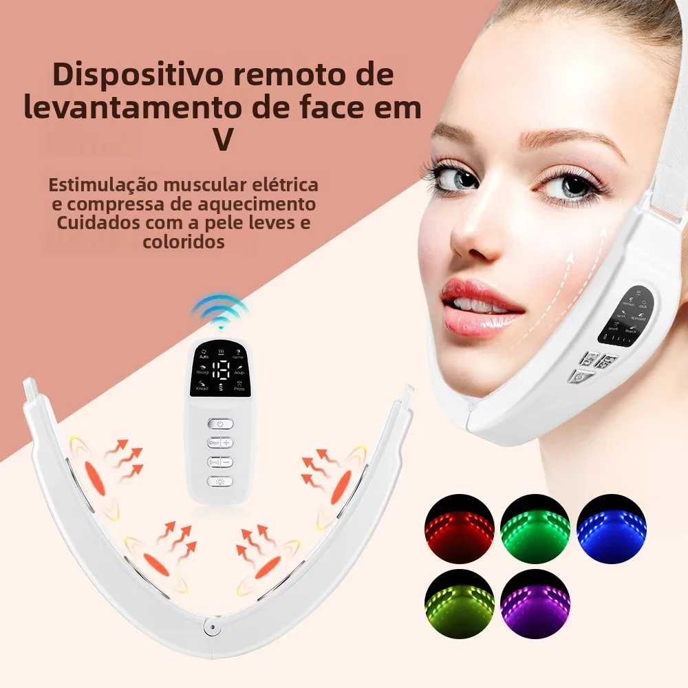 Dispositivo elétrico de emagrecimento facial, queixo duplo, formato em v, cinto de elevação, compressa quente, massageador de pulso, 6 modos, vibração facial, massageador de emagrecimento